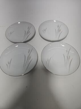 Set of 4 Platinum Wheat Fine China Japan Saucers Platinum Trim Wheat Pattern Vin